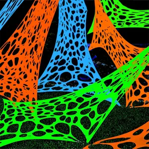 700 Sqft Glow in The Blacklight Giant Durable Spider Webs Outdoor Halloween Decorations, Stretchy Beef Netting for Halloween Party Set, with 3 Blacklight, 3 Color Web (24FT x 4FT)