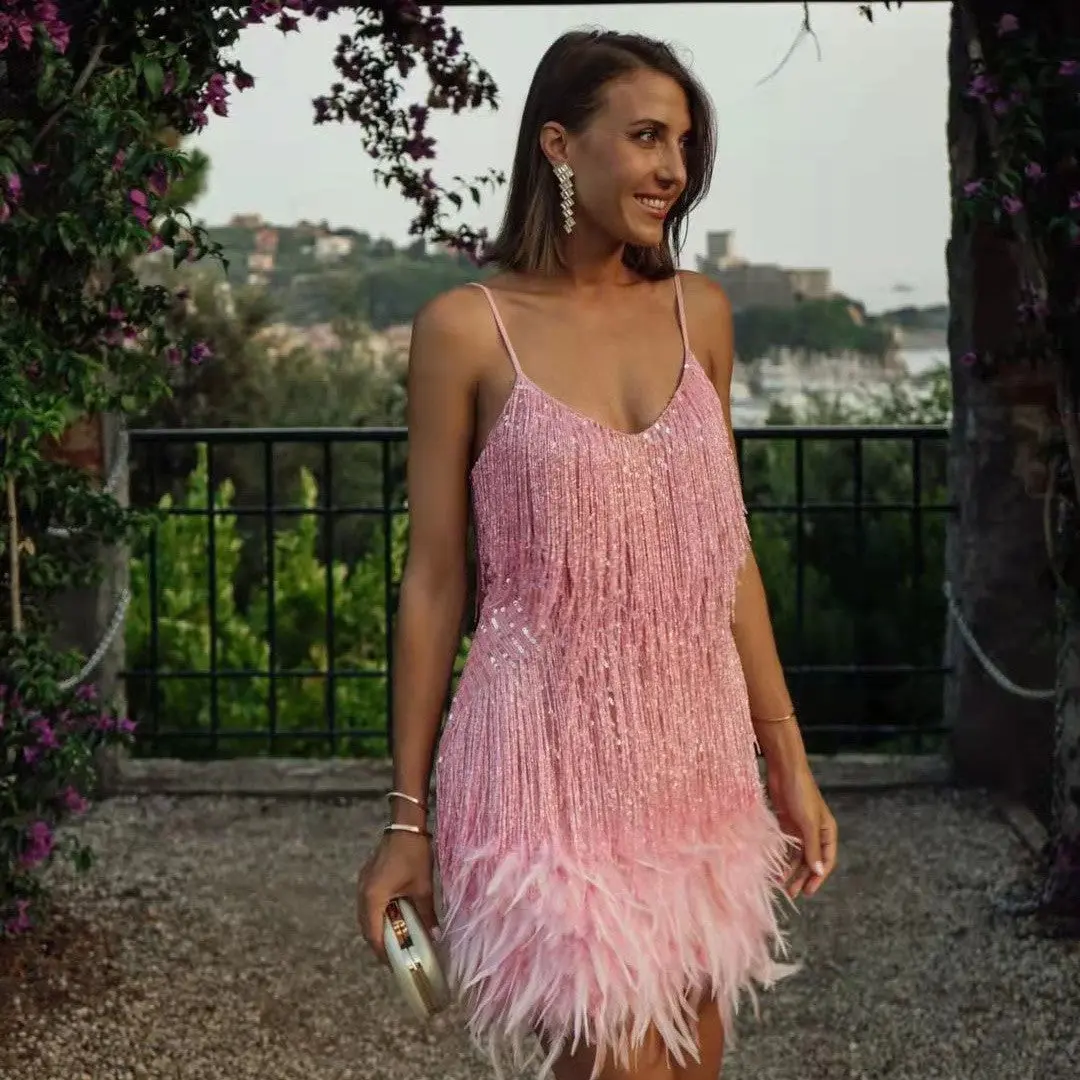 Tassel Sequin Feather Summer Mini Dress Tassel Sequin Feather Summer Mini Dress