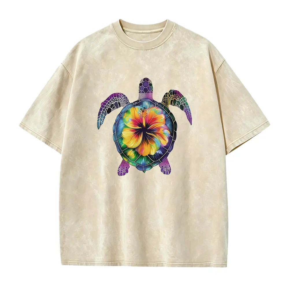 Women's Casual Crew Neck Short Sleeve Turtle Graphic T-Shirt, 100% Polyester Knit Fabric, Animal Pattern, Regular Length - All Season Wear