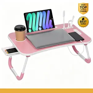 Portable Foldable Laptop Bed Desk with 4 USB Ports, Storage Drawer, Cup Holder, Ergonomic Design for Bed/Couch Working, Reading, and Home Office Sturdy Computer Desk Sturdy Computer Desk