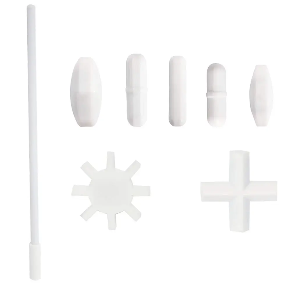 8-Piece Teflon PTFE Magnetic Stirrer Utensils Set - 7 Multi-Size Various Shapes Stir Bars, Magnetic Retriever, Stirring Rod, Temperature-Resistant, Chemical-Safe, Corrosion-Resistant, Strong Vortex - Ideal for Kitchen Egg Mixing, Medical Use