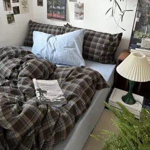 Plaid Duvet Cover Set Twin Size,Brown Blue Gingham Patterned Bedding Set for Girls Boys,Modern Soft Breathable Microfiber Comforter Cover 2 Pieces with Zipper Closure and 1 Pillow Sham