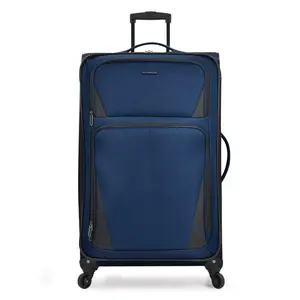 U.S Traveler US08125N31 31 in. Checked Large Aviron Bay Expandable Softside Luggage with Spinner Wheels, Top Handle, Side Handle, Twill, Mesh, 2 Exterior Zippered Pockets, Navy