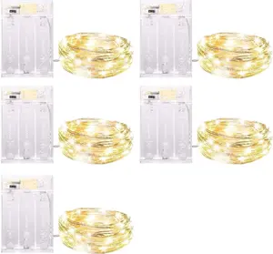 Fairy Lights Battery Operated, 5 Pack 7 FT 20 LED Fairy Lights with Timer, String Light Battery Powered, Silver Wire Christmas Light for Bedroom Party Wedding ,Mothers Day Decorations, Warm White