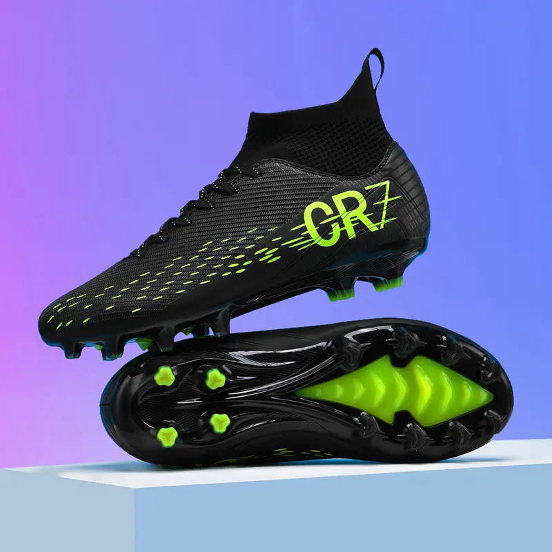 Professional men's football shoes new AG spike boots non-slip adult breathable high-top soccer cleats lovers outdoor lawn light football boots competitions training shoes classic black sports soccer shoes Soccer Footwear