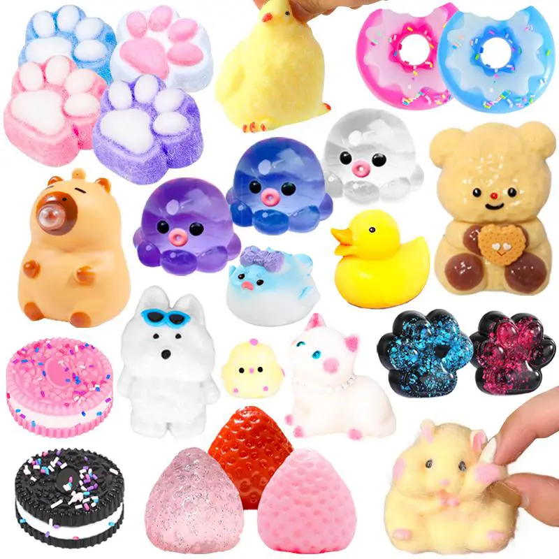 Squishy Toys Stress Relief Soft Squeeze Fidget Toy with Cute Cat Paw Simulated Food Animals Squishies Toy for Party Christmas Halloween Birthdays Ideal Gift