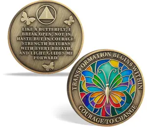 1-3 Year Sobriety Coin, AA Medallion with Vivid Butterfly, Addiction Recovery One Year Sober Coins, Celebrating Recovery Anniversary Recovery Token, AA Sobriety Gifts for Men Women