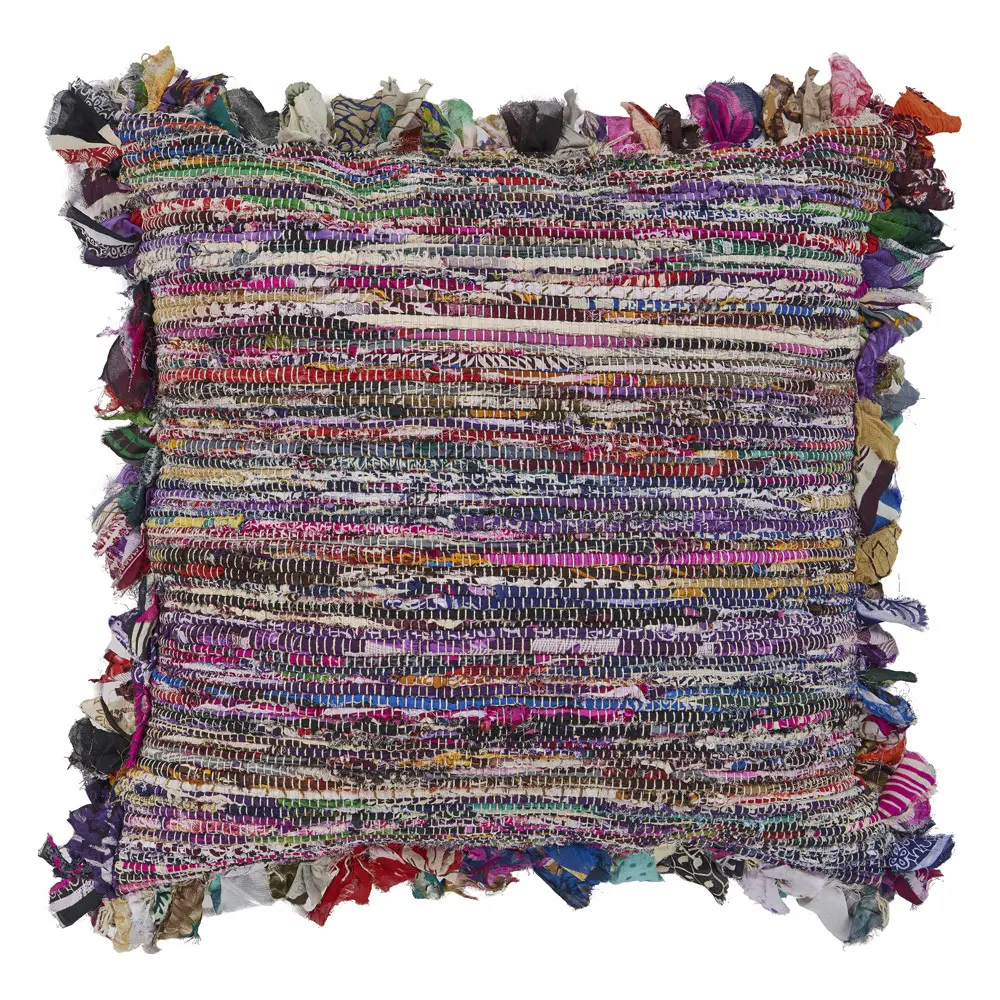 26 x 26 in. Weave Zippered Pillow with Fringe, Blue & Red