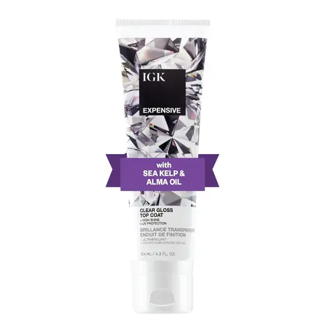 IGK EXPENSIVE Clear Gloss Top Coat | High Shine Gloss Treatment | Hair Gloss | Amla Oil Hi-Shine Topcoat Glaze | Vegan + Cruelty Free | 124ml | 4.2 oz