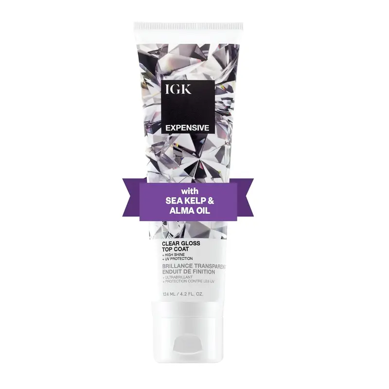 IGK EXPENSIVE Clear Gloss Top Coat | High Shine Gloss Treatment | Hair Gloss | Amla Oil Hi-Shine Topcoat Glaze | Vegan + Cruelty Free | 124ml | 4.2 oz