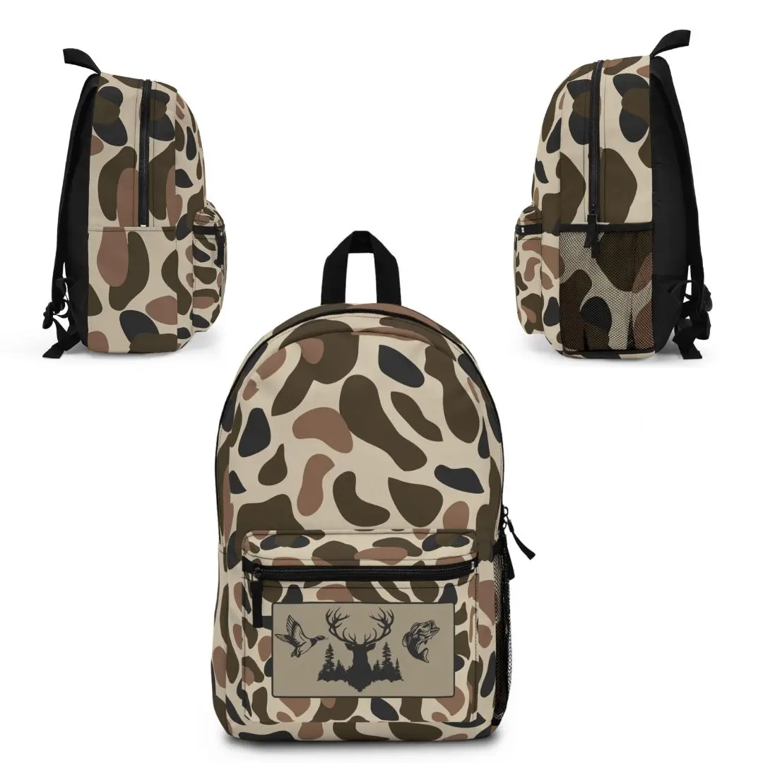 Old School Camo Backpack, Duck Deer Hunting Bookbag, Fishing Travel Backpack, Country Life School Bag, Outdoor Camo Daypack Gift