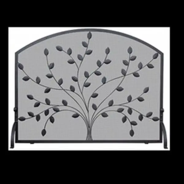 Decorative Single-Panel Black Wrought Iron Room Divider, 34 x 8 x 44 Dimensions, Leaf-Embellished Indoor Furniture Screen