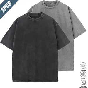Pack of 2 unisex washed vintage crew-neck short-sleeve T-shirts in an American retro high-street casual style. Made from breathable, skin-friendly fabric that’s soft and comfortable. Classic crew neck design fits snugly around the neckline without feeling