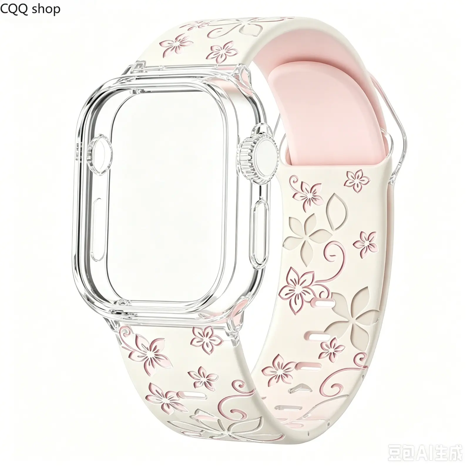 Floral Engraved Two-Tone Silicone Watch Band, soft sport strap for Apple Watch Series 4-9, Ultra & SE. Skin-friendly & stylish, perfect for fitness, outdoor activities and daily wear