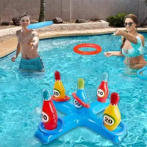 6-Piece Inflatable Bowling Game Set, Durable PVC Material, Ideal for Home Parties & Pool Fun, Includes Pump & Water Sports Gear