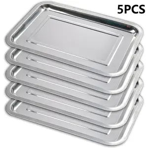 5pcs Thick Antibacterial Square Stainless Steel Covered Food Tray, BBQ Special Home Use, Non-Bone China Dinner Plate Set