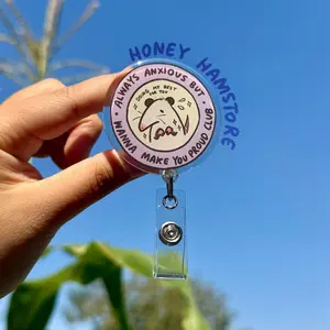 Possum Anxious Club Badge Reel with ID Belt Clip Cute Design Acrylic for Children Gift Work Accessories Nurses Medical Teacher Student