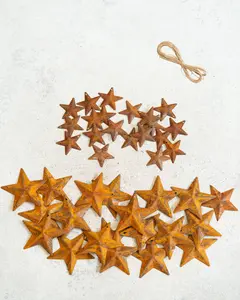 Christmas Ornaments - Set of 40 Rustic Christmas Decor - Rust Metal Stars with Holes - Comes with jute twine - 20 pcs 1" &  20 pcs 2"  Rustic Primitive Craft Stars for Wreaths, Ornaments, Farmhouse & Holiday Decor