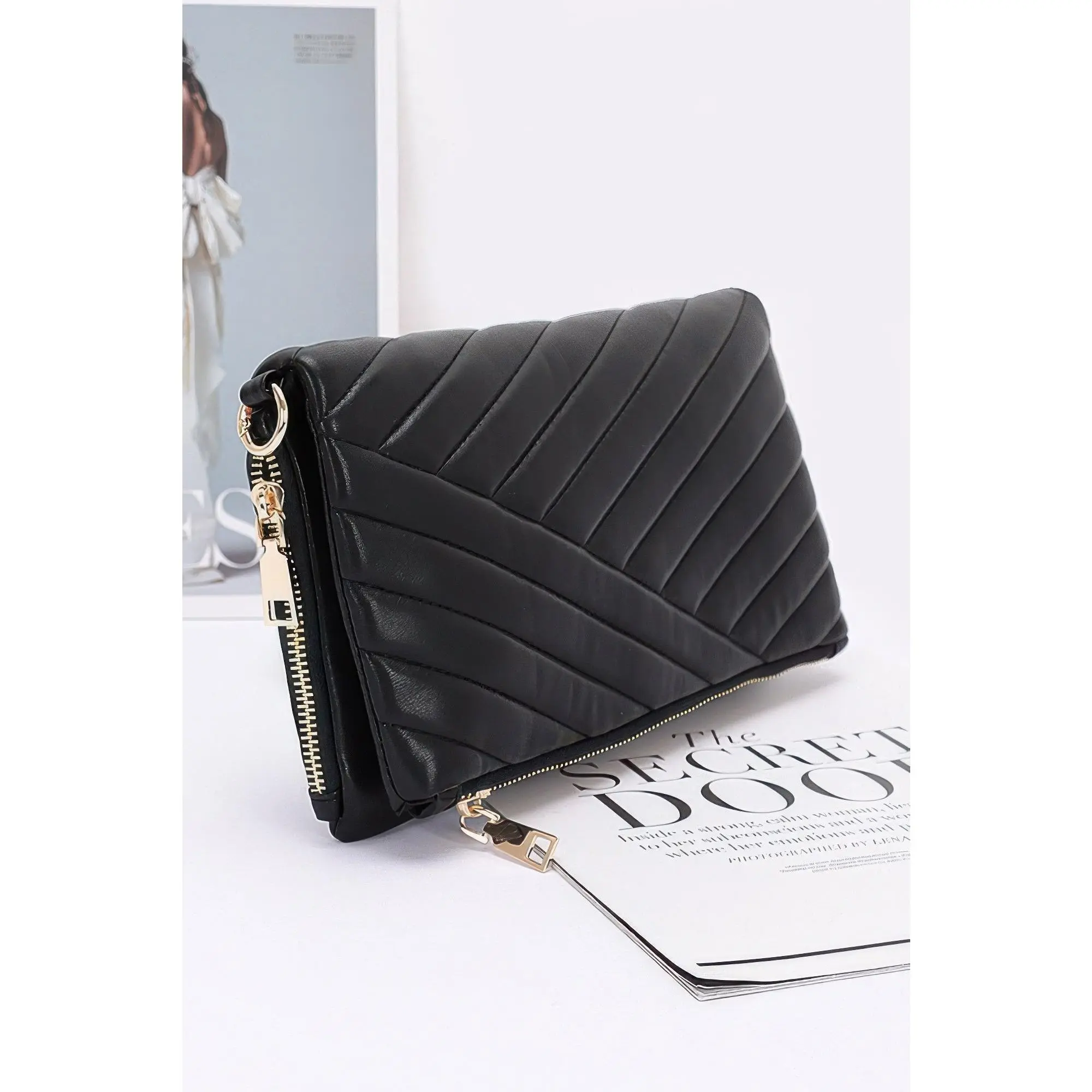 Women's Quilted Faux Leather Half-Folded Elegant Clutch - Compact Flap-Closure Daily Use Purse, Durable Polyurethane Pouch, Durable Pouch