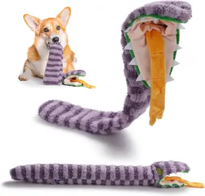 Fuzzwoof Snacker Snake Snuffle Dog Toy, No Stuffing Squeaky&Crinkle Plush Toy, Belly Pouch to Hold Bottles for Bonus, Chew/Snuffle/Tug Toy for All Breeds