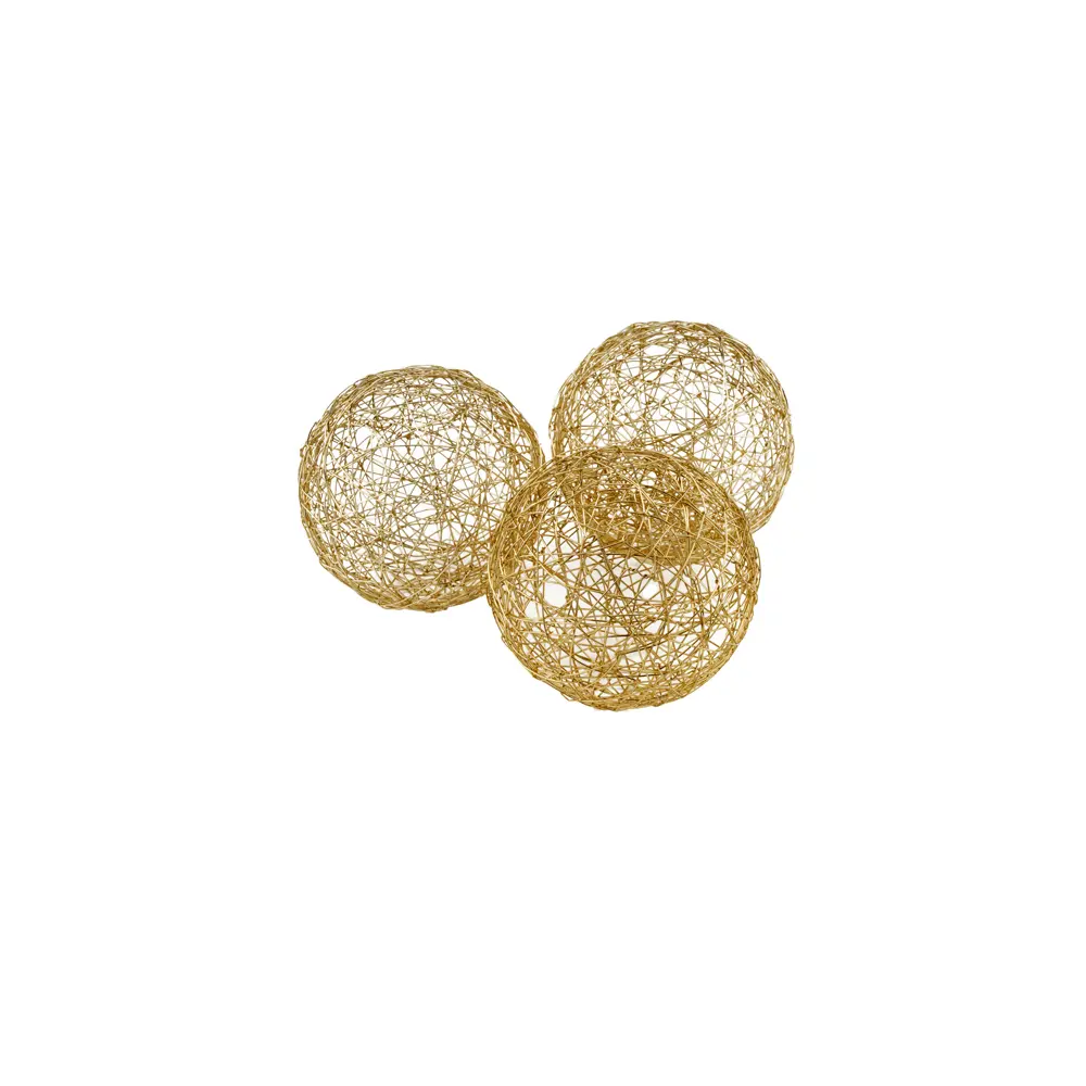 HomeRoots 373740 3 x 3 x 3 in. Gold Iron Wire Spheres, Box of 3