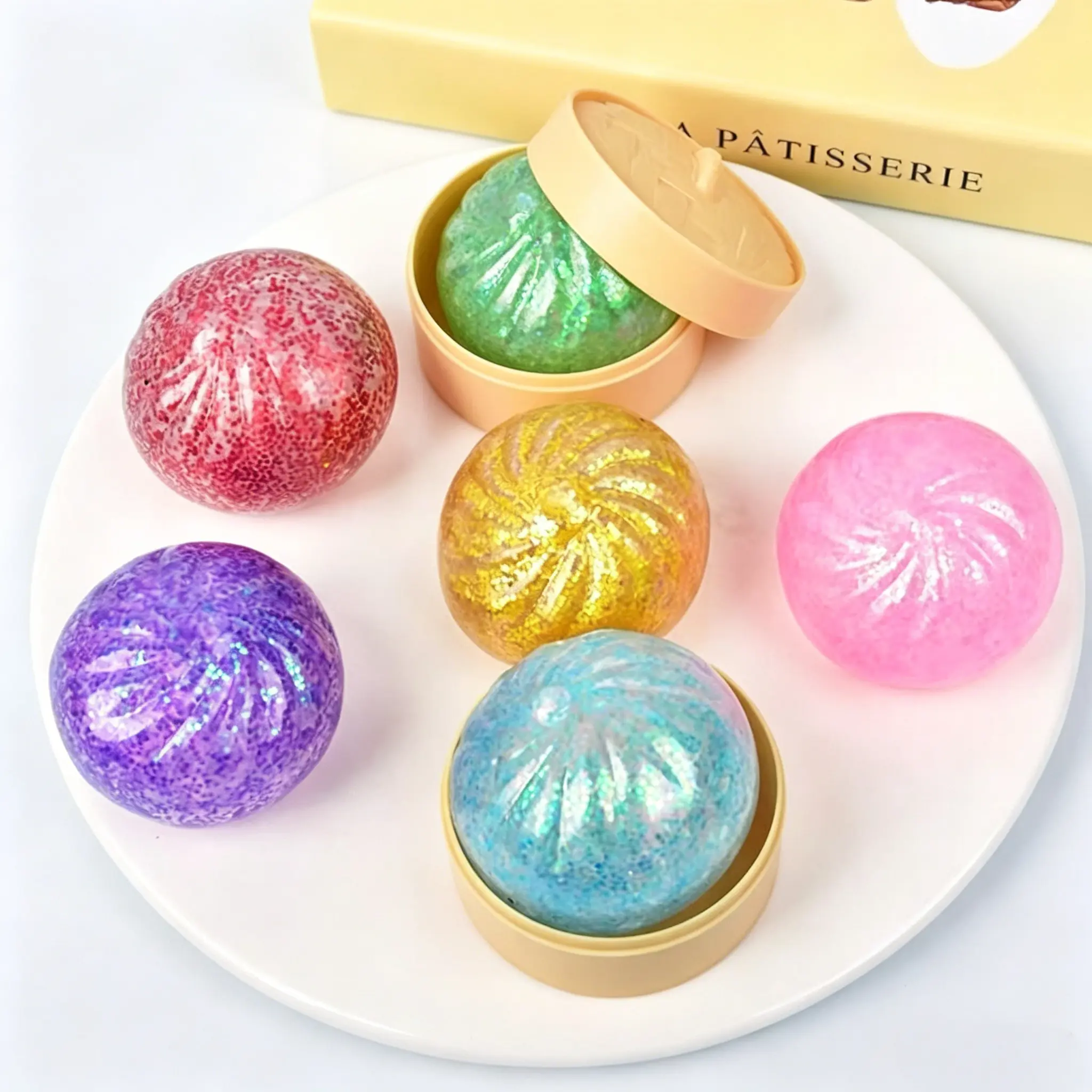 Dumpling Squishies, Mini Bun Stress Ball, Colorful Dumpling Fidget Sensory Toys, Easter Basket Stuffers with Stretchy Steamer Desk Toys, Stress Relief Squishy Fidgets