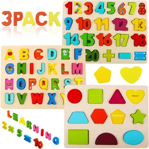 Wooden Puzzles for Toddlers, Alphabet Number Shape Learning Puzzle for Kids Ages 3 4 5, Montessori Toys Preschool Education Chunky Jigsaw for Boys and Girls