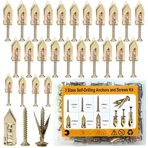180 count Heavy Duty Self Drilling Drywall Anchors with Screws Kit - 2 Sizes Sheetrock Anchors & 3 Sizes Zinc Screws, No Drill Needed Wall Anchors for Drywall, for Pictures, Shelves, Curtain rods