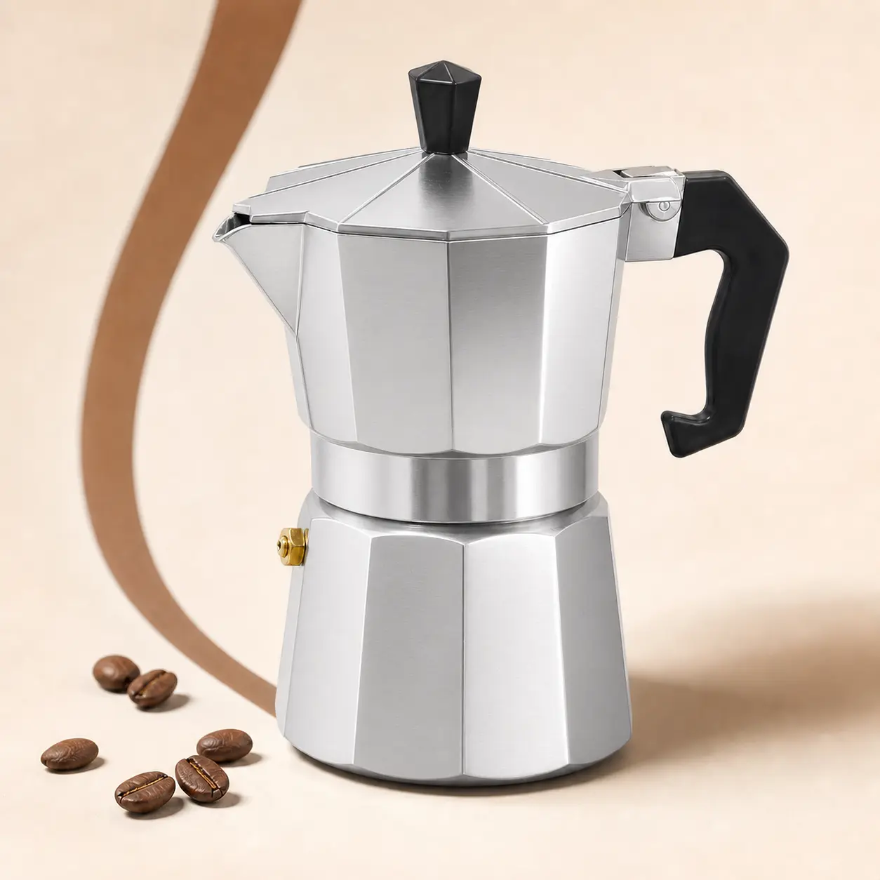 3-Cup Aluminum Moka Pot, 150 mL Stovetop Espresso Coffee Maker with Safety Valve for Gas and Electric Ceramic Stoves, Silver