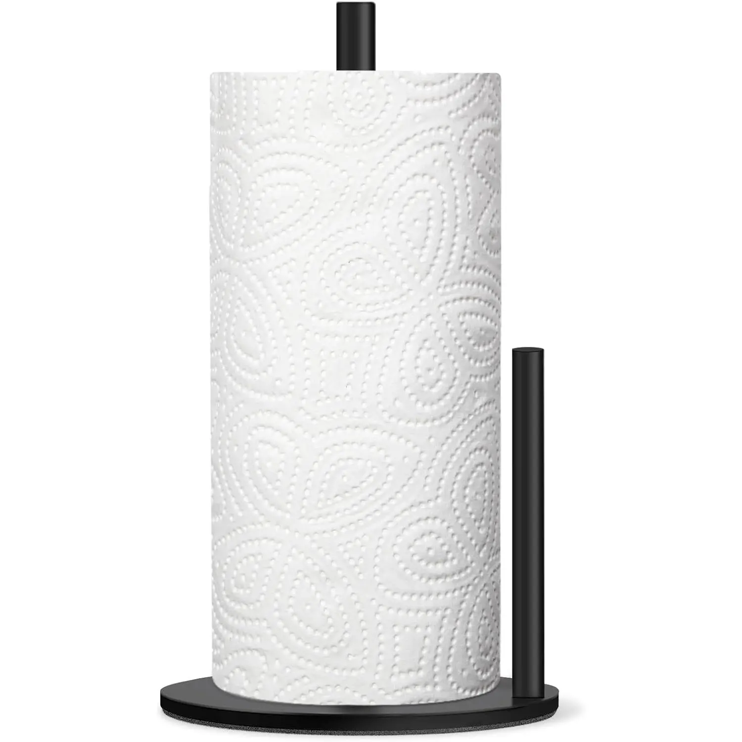 Black Paper Towel Holder, Countertop Paper Towel Holder with Weighted Base | Premium Stainless Steel, Bottom with Anti-slip Mat, Freestanding, Suitable for kitchens, tables, and bathrooms, kitchen decor