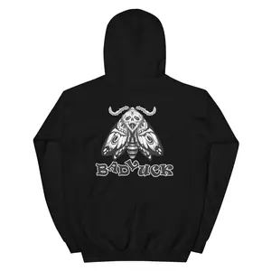 Gildan Bad Luck Death Moth Unisex Hoodie - Long Sleeve, Rib Material, Medium Size, Stylish & Athletic, Fall Skating Sweater