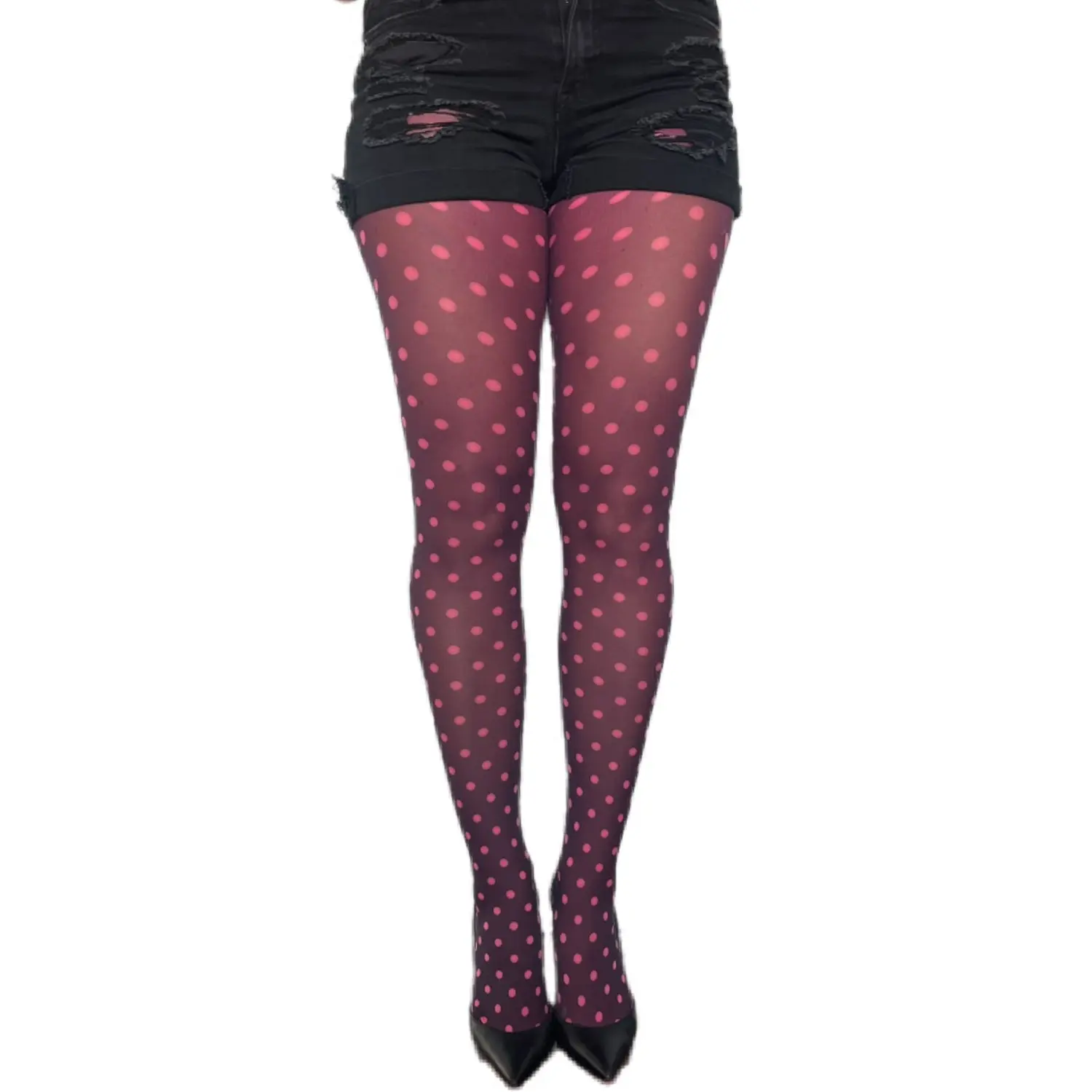 Pink Polka Dot Patterned Tights For Women