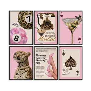 6pcs/set Unframed Life is Better in Pink Poster Canvas Painting Vintage Aesthetic Wall Art for Living Room Home Office Bedroom Decor