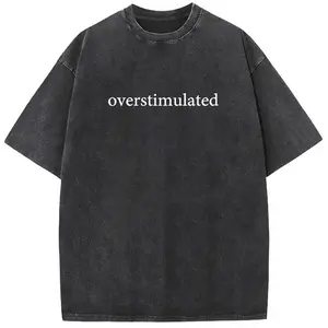 Holafish Acid Washed Shirt Overstimulated Letter Print Casual Graphic Tee Half Short Sleeves Crew Neck Summer Comfortable Cotton Top For Women Fit Country Concert Outfits Country  Tshirt good graphic tees