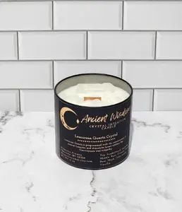 Ancient Wisdom Crystal Intention Candle Lemurian Quartz Jasmine Sandalwood Wooden wick