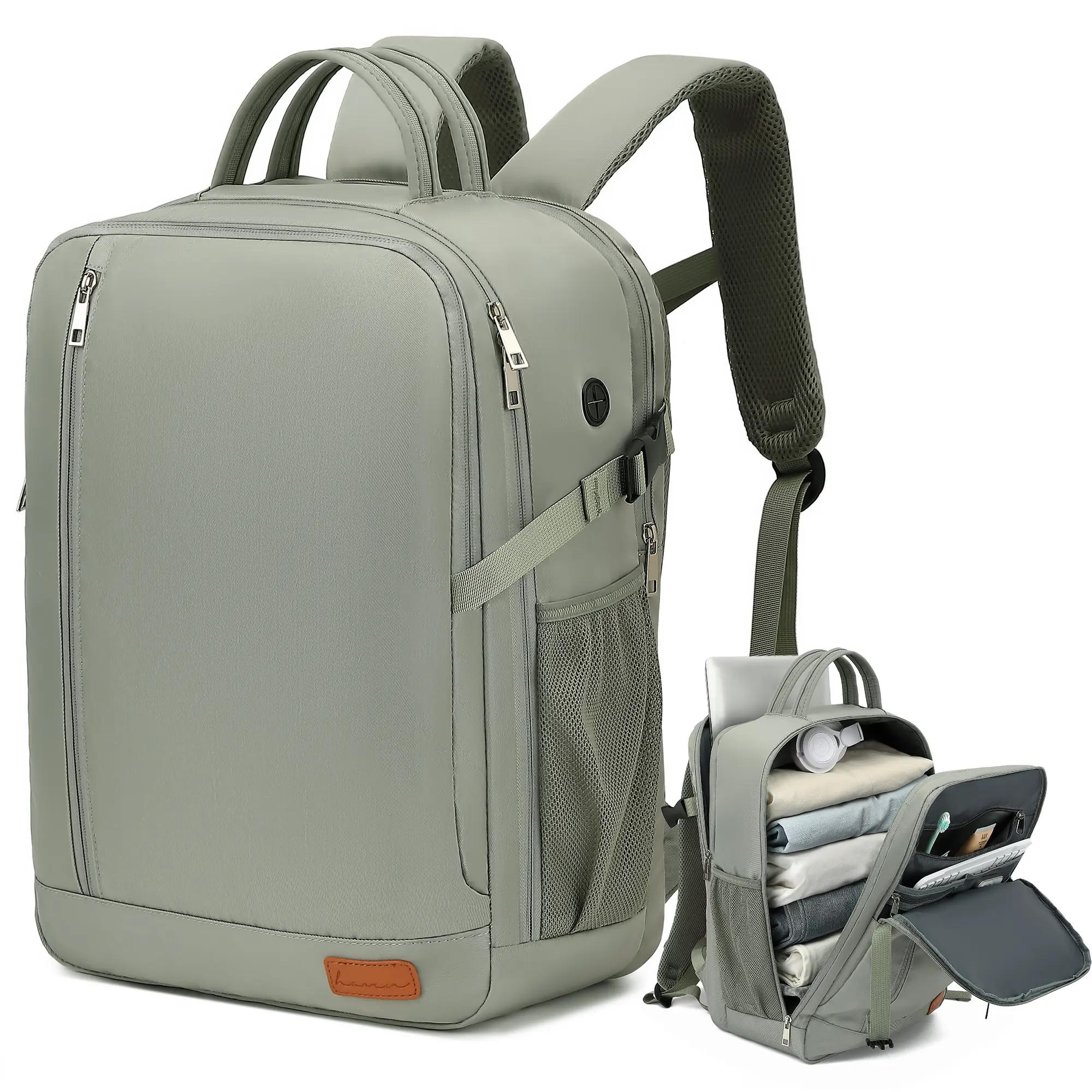 Lossga Green Unisex Adjustable Anti-Theft Travel Backpack - 25L Lightweight Airline-Approved Carry-On Personal Item, Multi-Compartment, Water-Resistant, Reinforced Zippers and Buckles, Fits Under Seat for Short-Haul Business Travelers, Everyday Carry