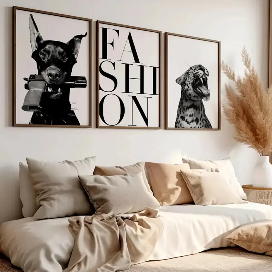 3 Piece Fashion Dog Leopard Poster Print Set, Simple Artistic Decorative Artwork, Modern Minimalist Design, Modern Aesthetic, Bedroom Living Room Study Animal Wall Mural, Interior Decor Modern Home Decoration No Frame