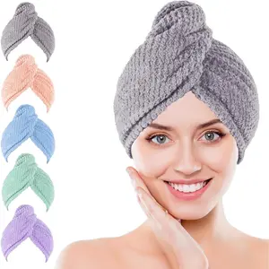 NEW  Soft Microfiber Hair Drying Towel Wrap, 5 Pack Elastic Hair Turbans for Fast Drying, Ideal for Women, Curly Wet Hair