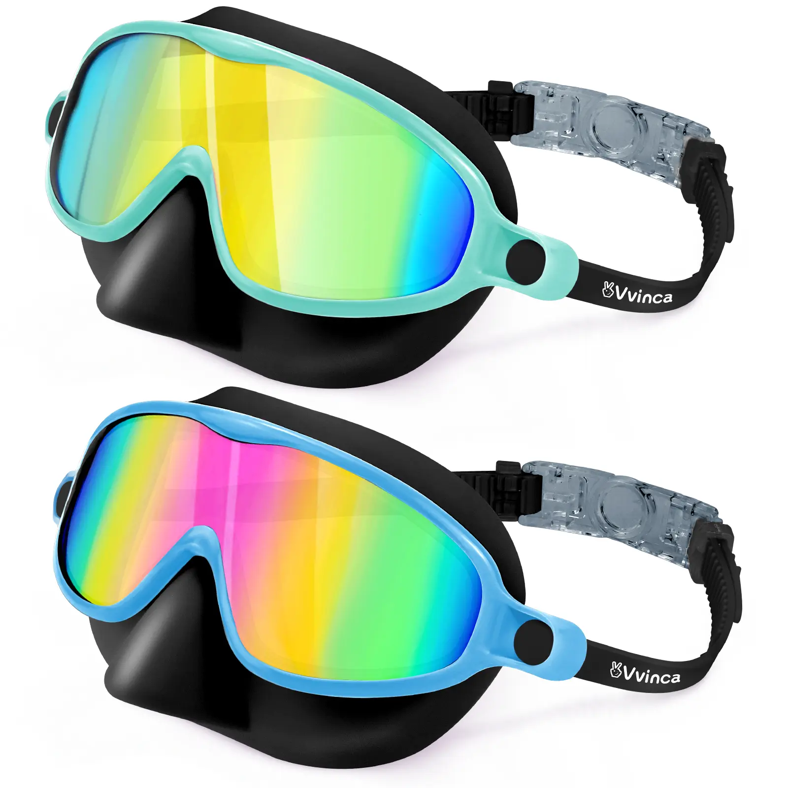 Outdoorfun Vvinca pool accessories-2 Pcs Kids-Swim-Goggles with Nose Cover,   Wide View Anti Fog UV Anti Shattered Lens for Kids 3-6/6-15