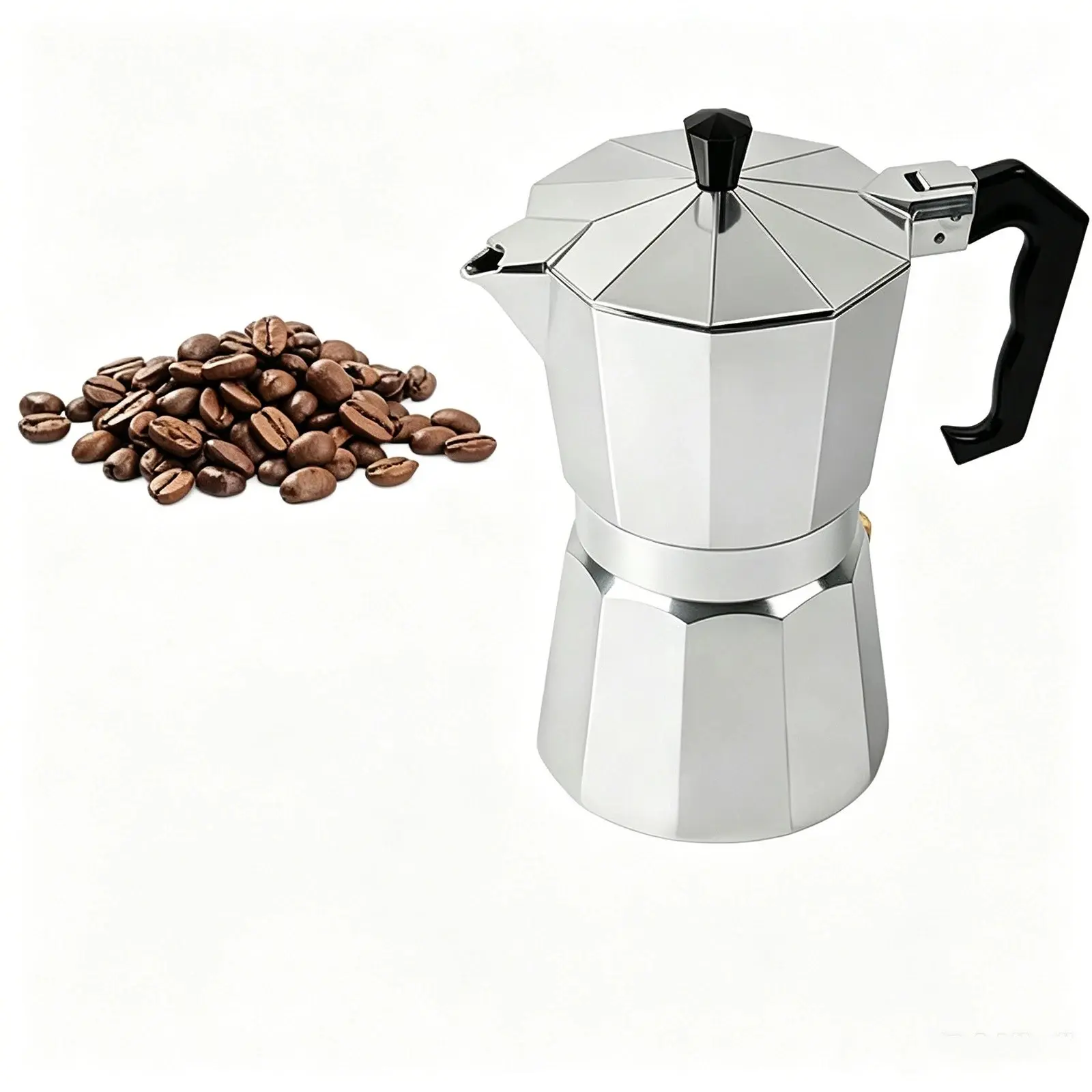 3-Cup Aluminum Traditional Moka Pot, Portable Lightweight Coffee Maker with Heat-Resistant Cool-Touch Handle, Compatible with Gas and Electric Stoves (Cuban & Italian Style)