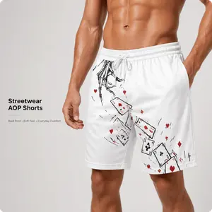 Streetwear AOP Shorts for Men – Playing Card Graphic Print, Soft Comfortable Casual Summer Shorts