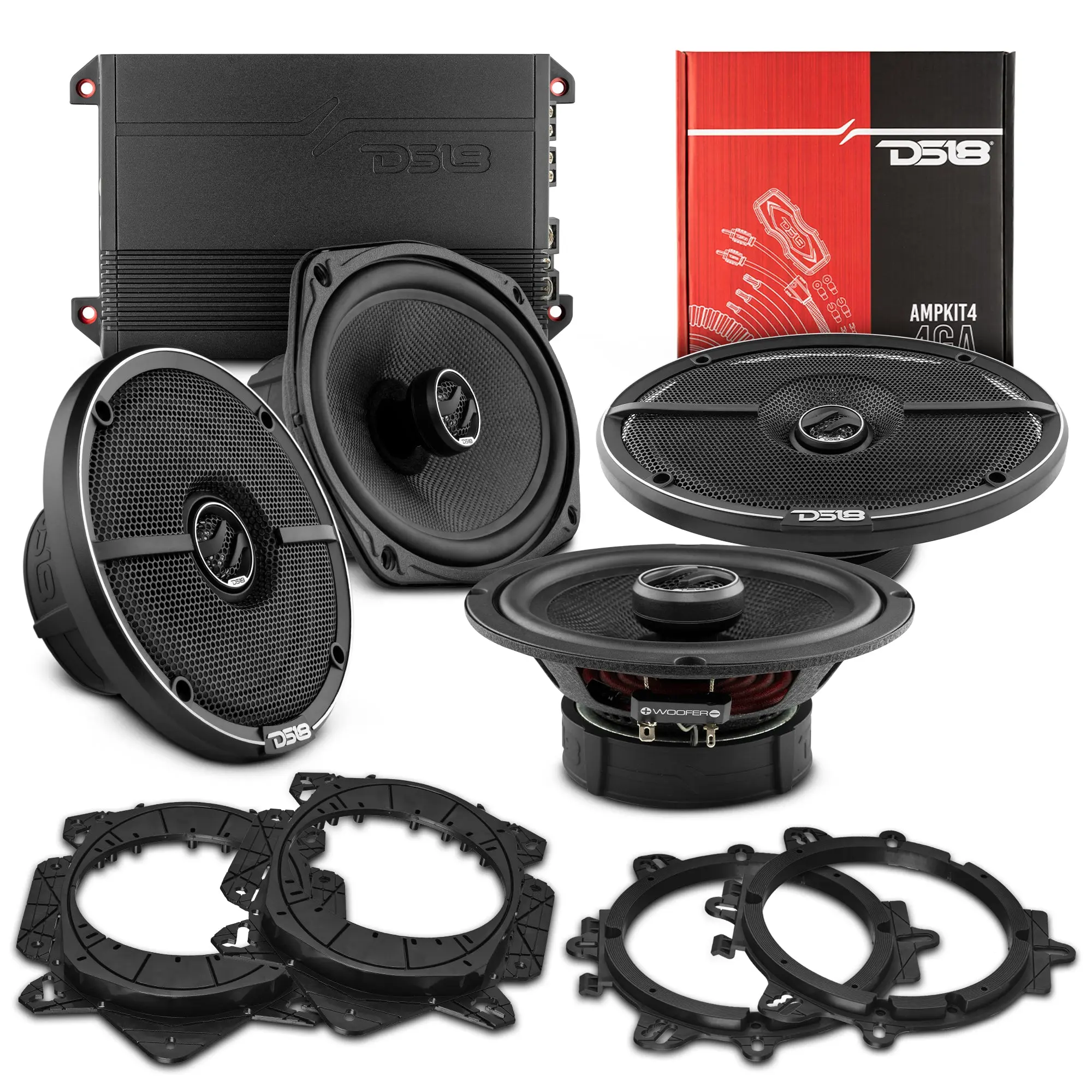 Car Audio Bundle with 6.5" & 6x9" Coaxial Speakers, OEM Speaker Adapter, Amplifier, and Installation Kit (Includes Kit)