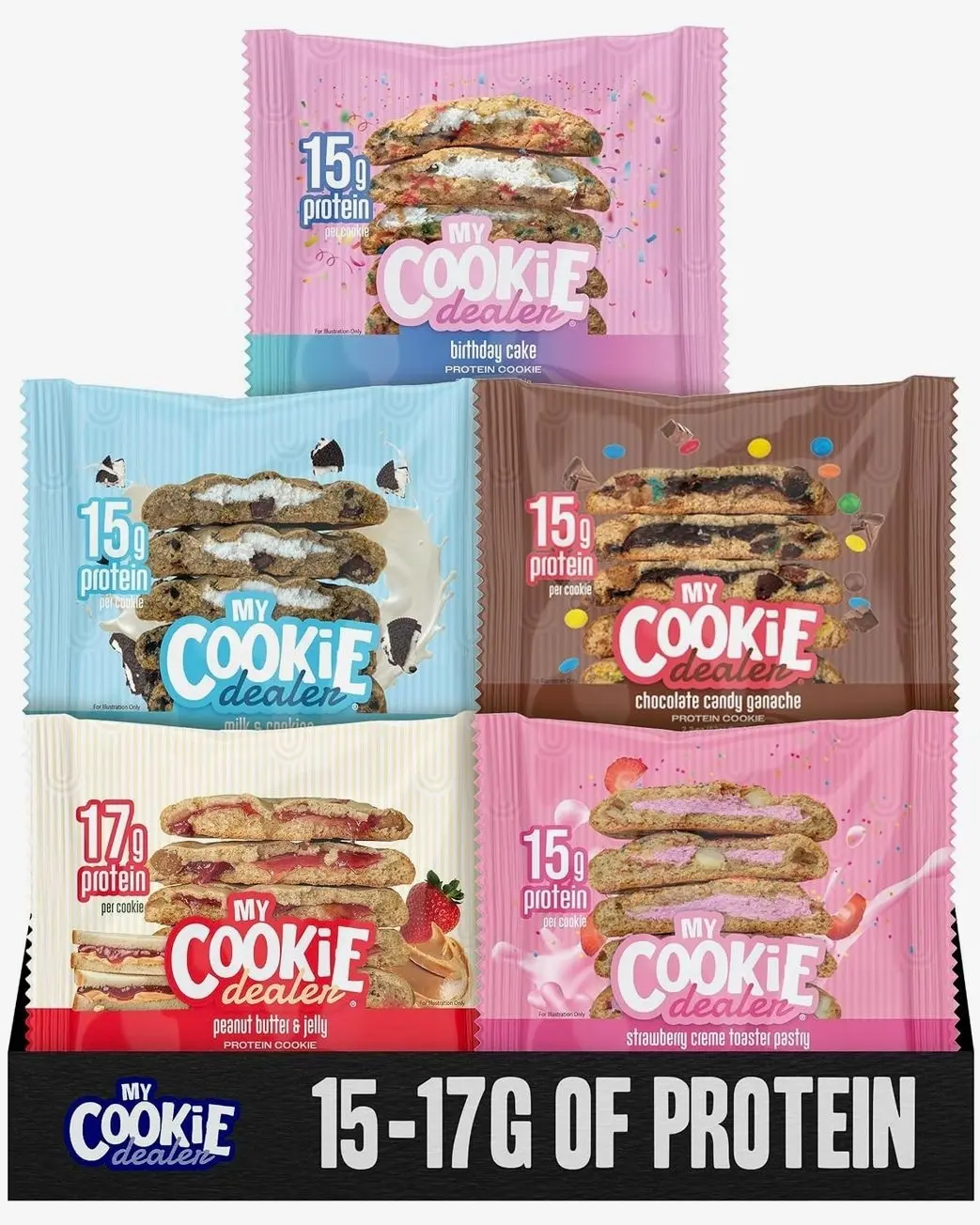 My Cookie Dealer Protein Cookies, Variety Pack (5-Pack, 2.2oz Each) - 15-17g of Protein per Cookie - Individually Wrapped Travel Snacks