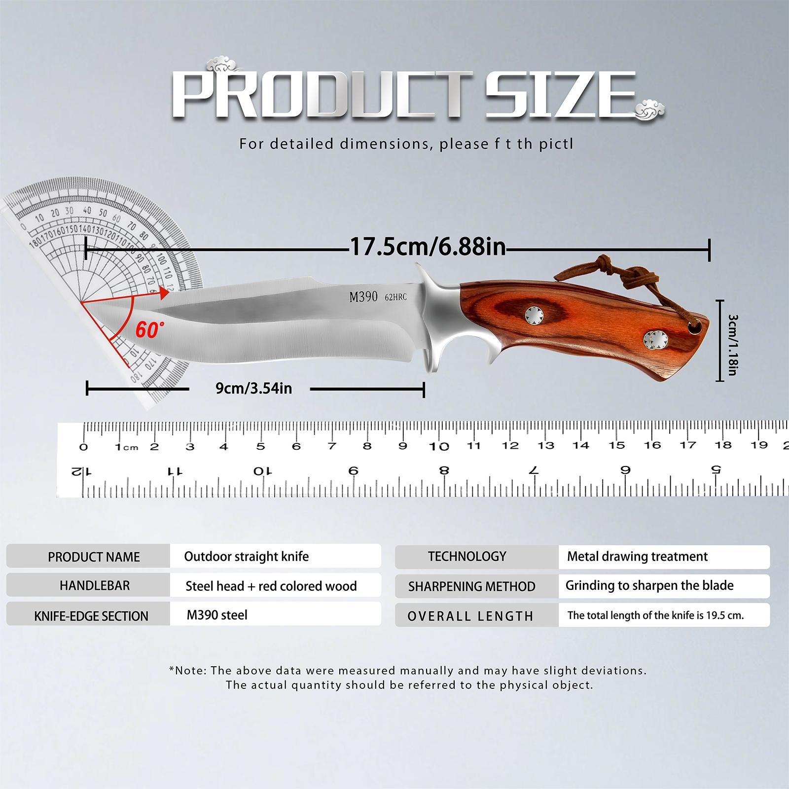 Premium Fruit Paring Knife with Genuine Leather Sheath, Stainless Steel Blade, Wood Handle for Kitchen & Outdoor