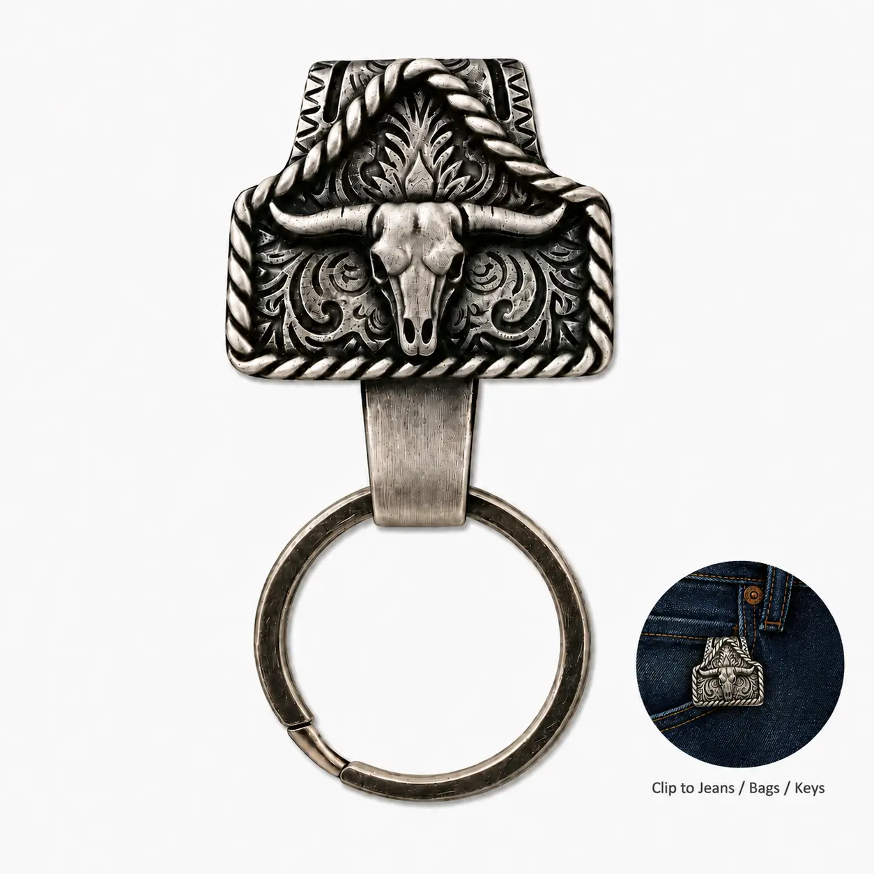 Handmade Western Copper Cow Tag Keychain Holder, Upgraded Large Belt Key Holder, Texas-Inspired Keychain for Men, Bags, Keys & Gifts Key Rings For Car Keys Key Clip