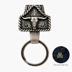 Handmade Western Copper Cow Tag Keychain Holder, Upgraded Large Belt Key Holder, Texas-Inspired Keychain for Men, Bags, Keys & Gifts