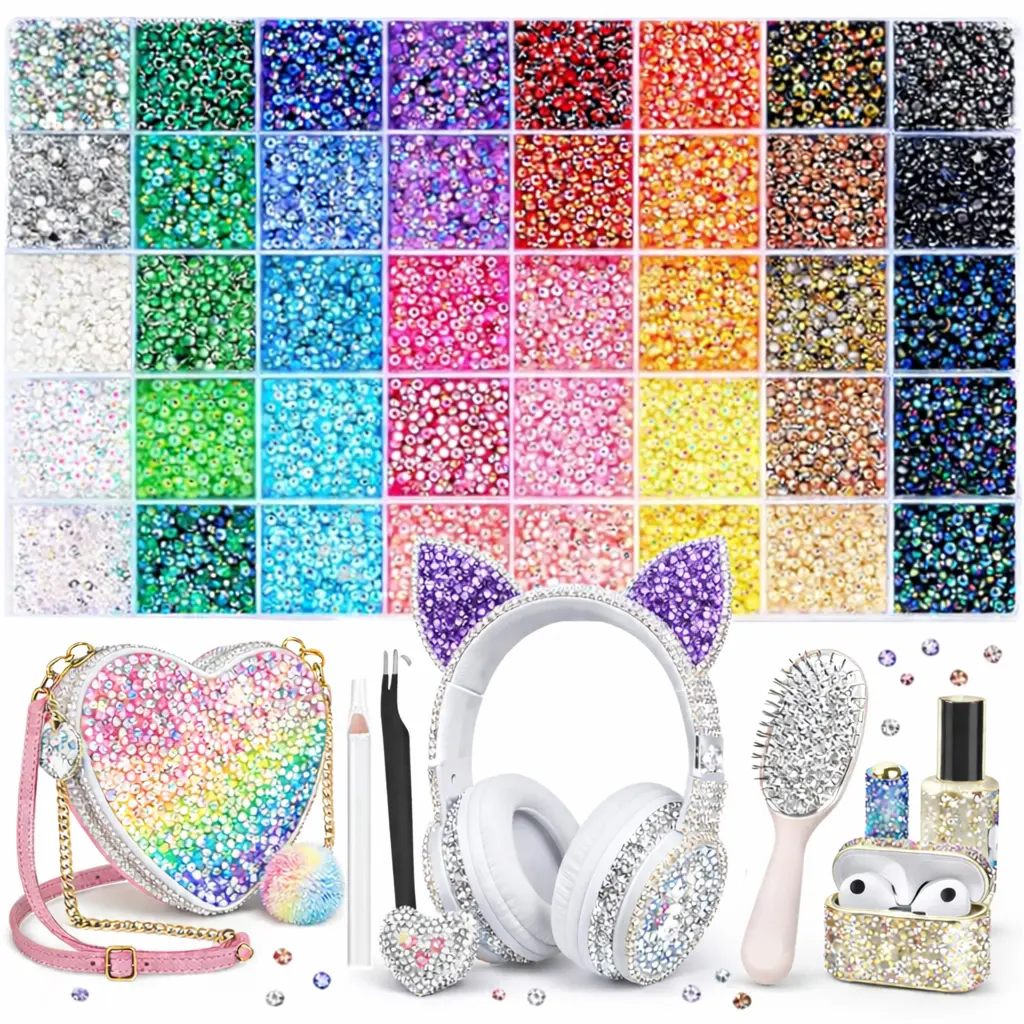 40-Color Resin Jelly Flatback Rhinestones Bedazzling Kit, 3mm 32000-Piece Rhinestone Bedazzling Kit with Accessories for Nail Art, Clothing, Shoes, Books, Bedazzled