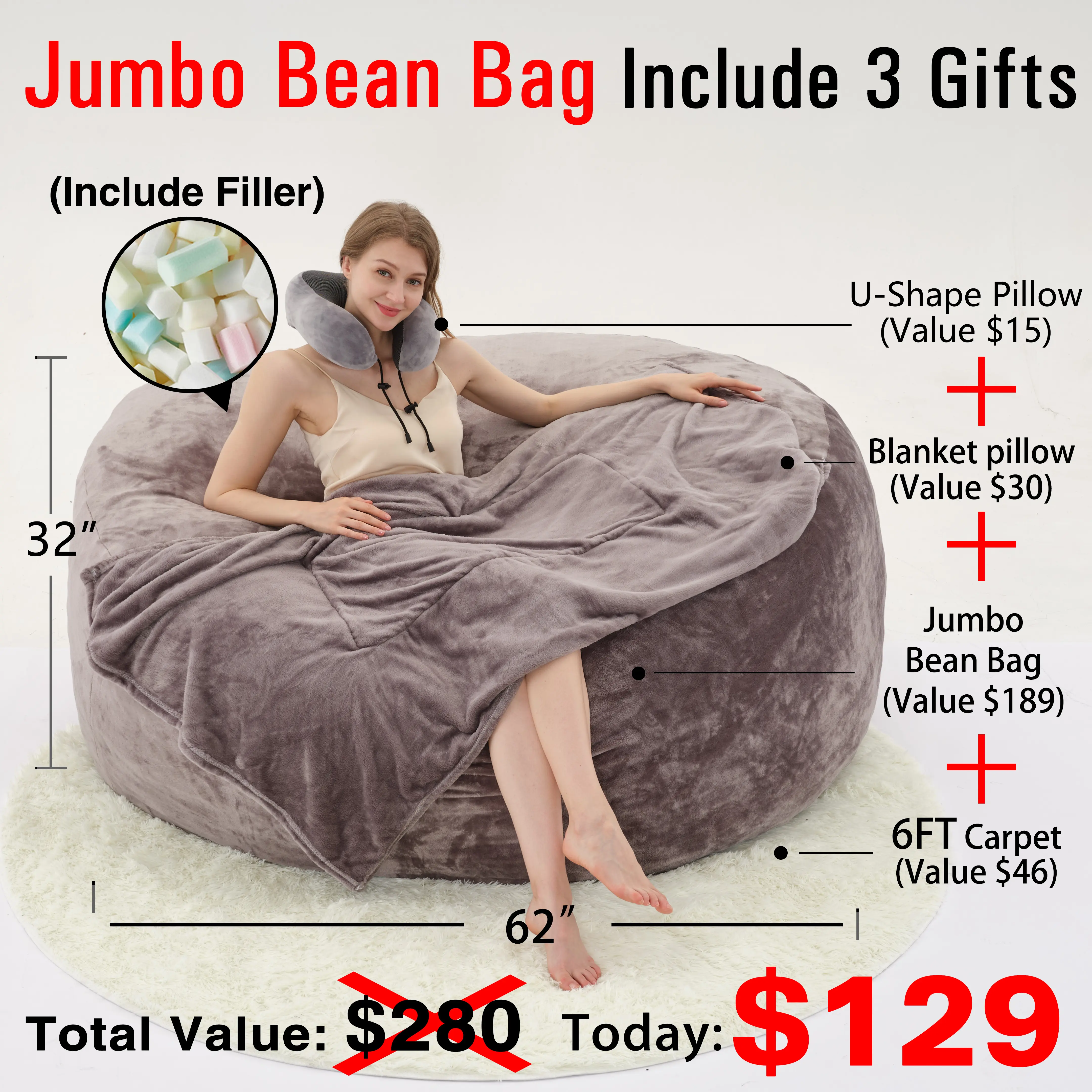 Jumbo Gray(Cover Filler U-pillow Blanket Carpet)