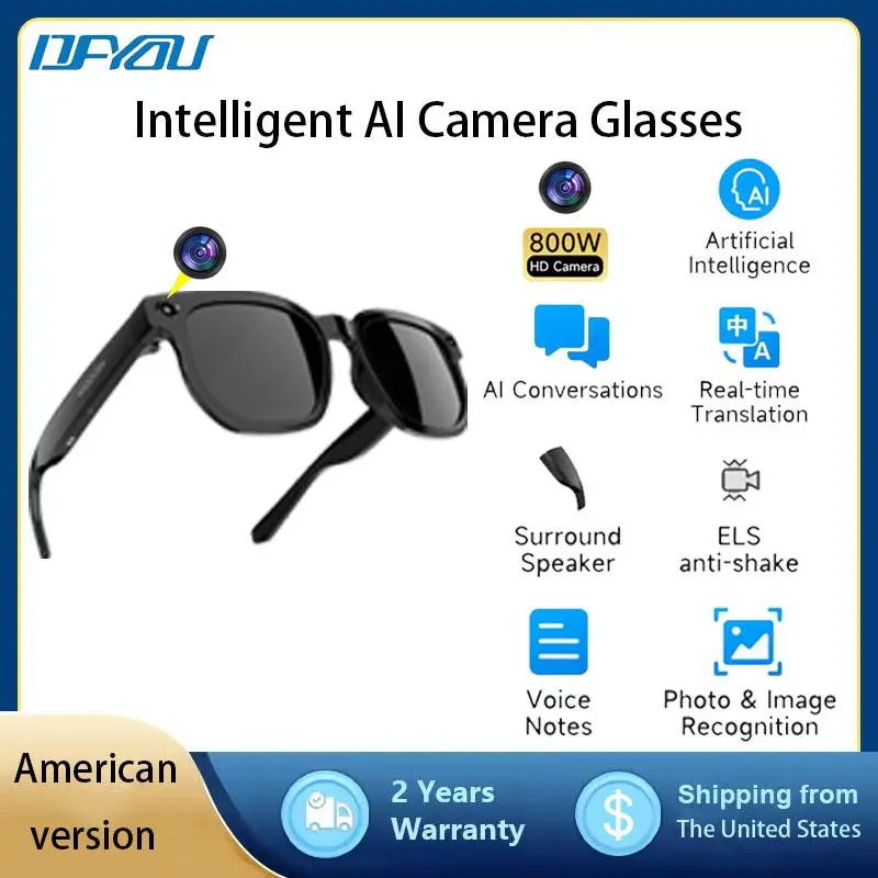 DFyou Smart AI Camera Glasses 8MP HD Video Recording Sunglasses with Bluetooth Speaker 160+ Languages Real-Time Translation, Photochromic Lenses UV Protection, Hands-Free Wireless Wearable Camera for Travel Outdoor Adventures, Tech Gift for Men Women