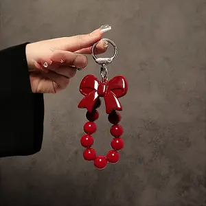 1pc Red Bow Chain Phone Charm, Red Bow Tassel Lanyard Wristband, Fashion Accessory, Durable Material, Suitable for Phone Case, Car Key And Backpack Decoration, Great Choice for Gifting